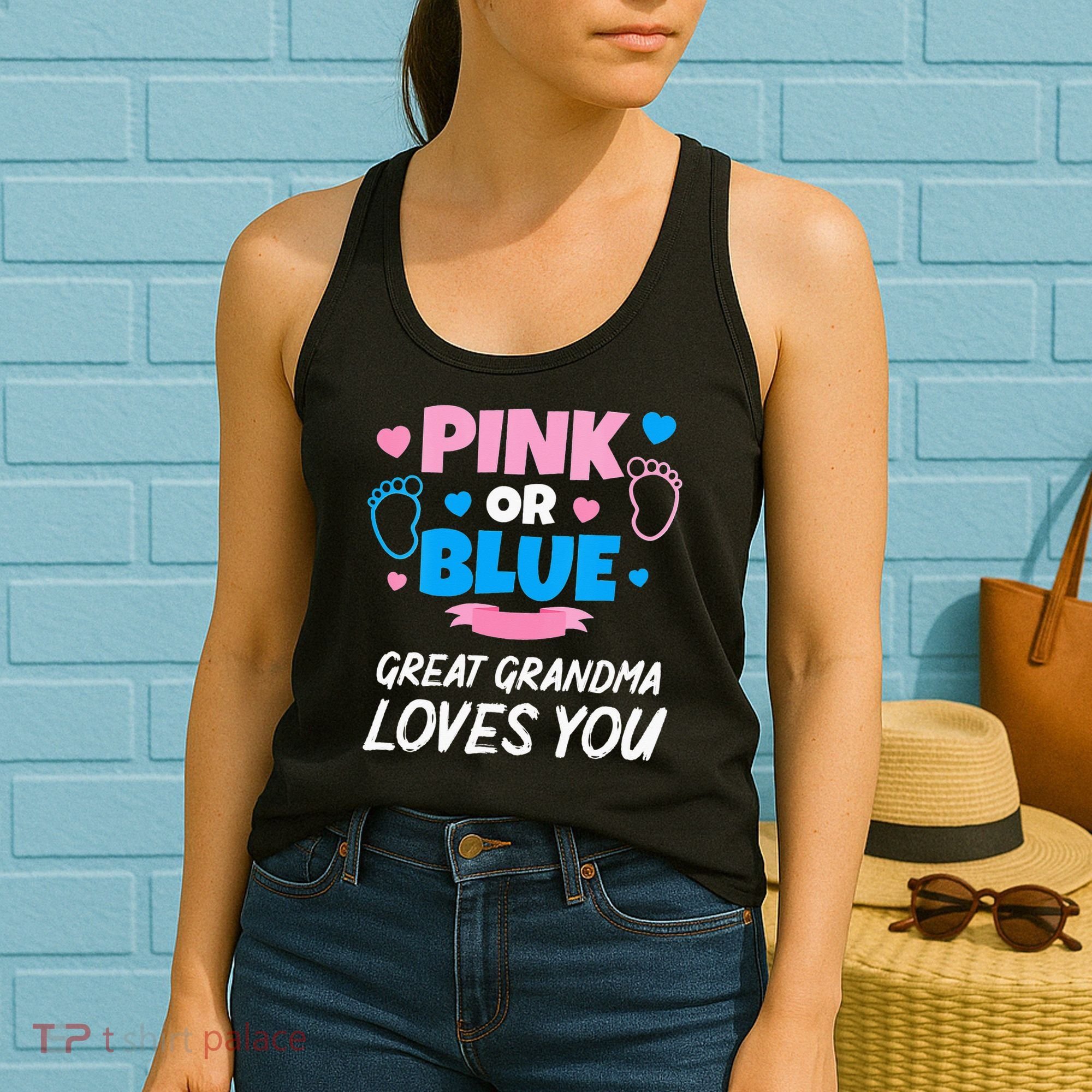 Pink Or Blue Great Grandma Loves You Baby Gender Reveal Women's Tank Top