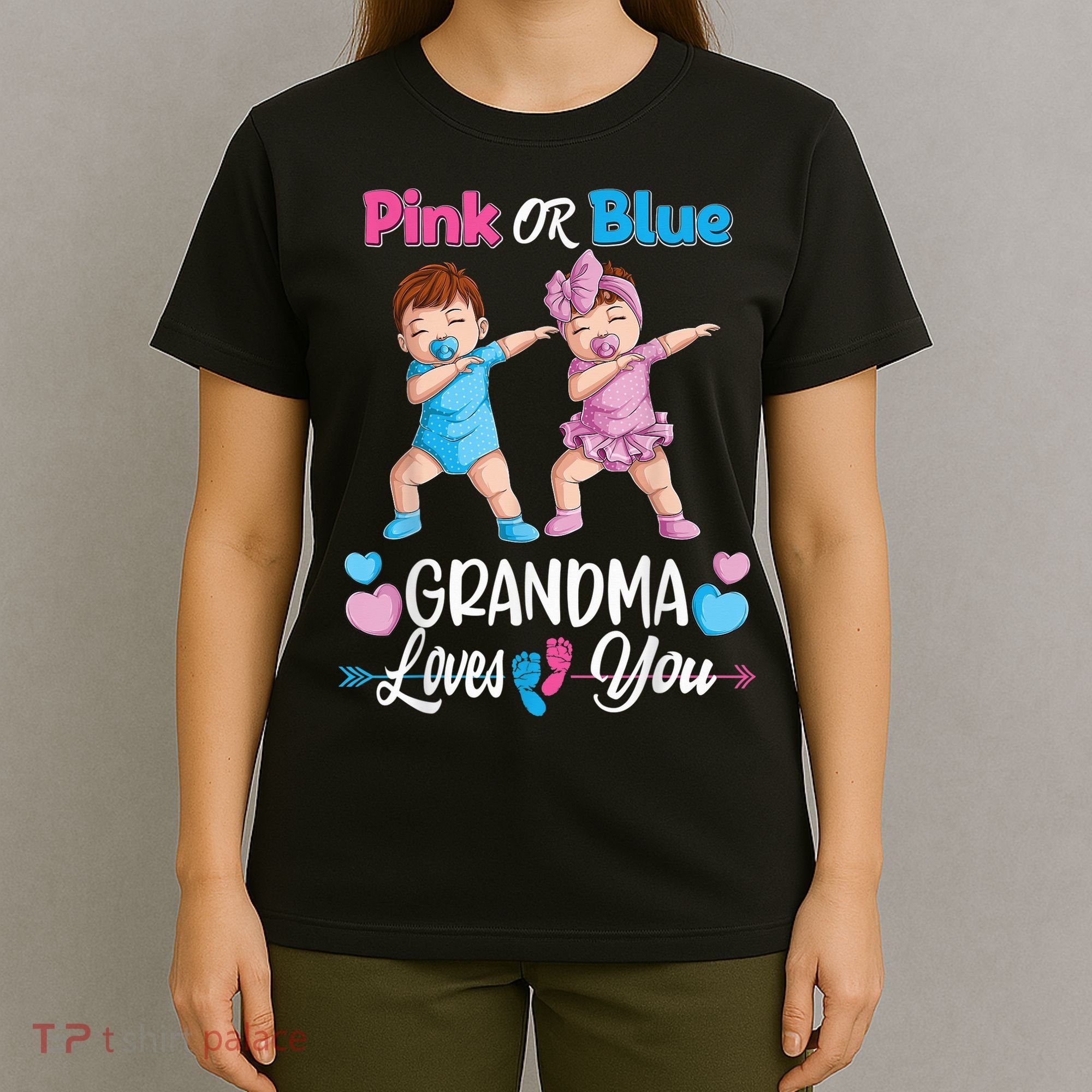 Pink Or Blue Grandma Loves You Baby Gender Reveal Party T-Shirt