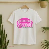 Pink Out Breast Cancer Awareness Football Ribbon T-Shirt thumb 2