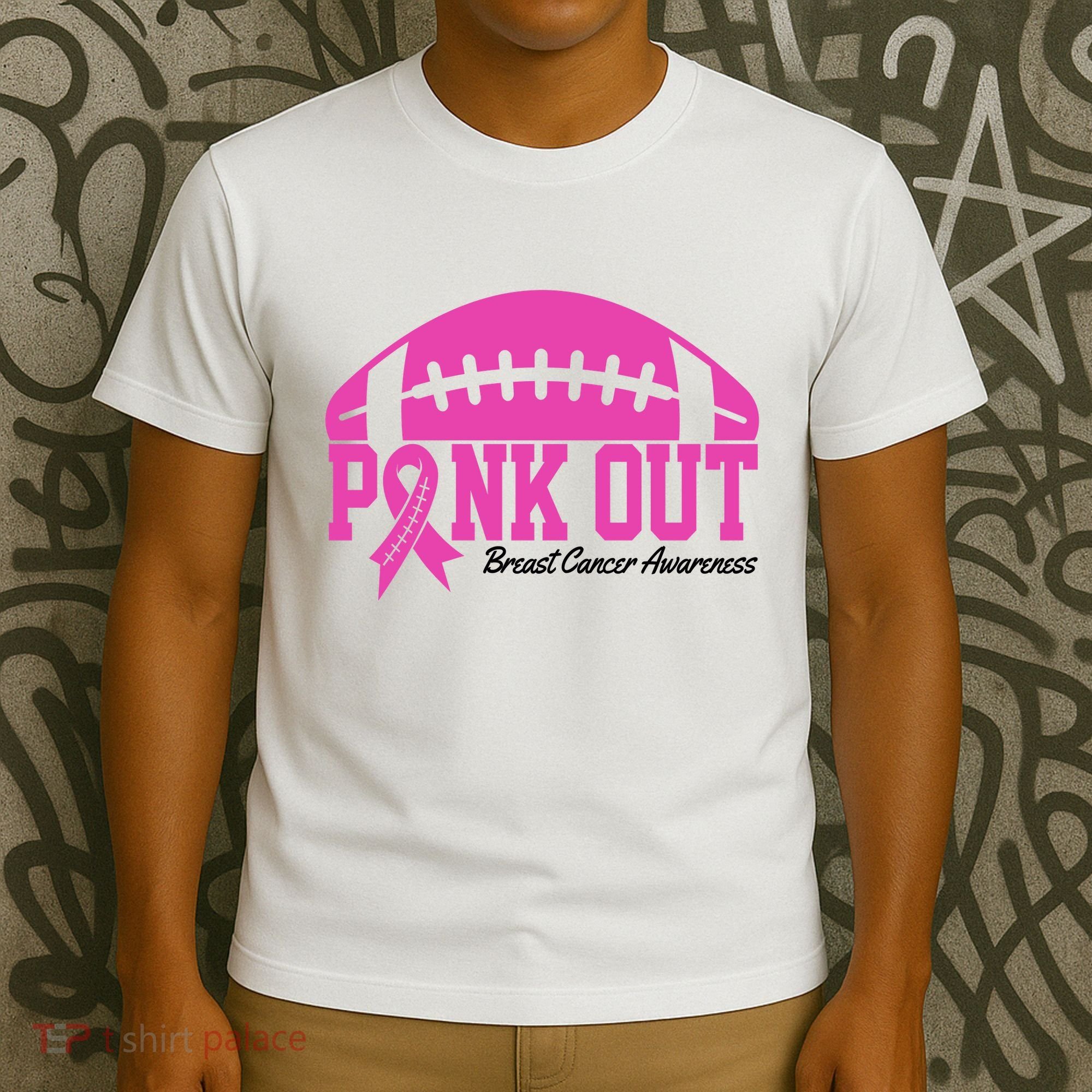 Pink Out Breast Cancer Awareness Football Ribbon T-Shirt