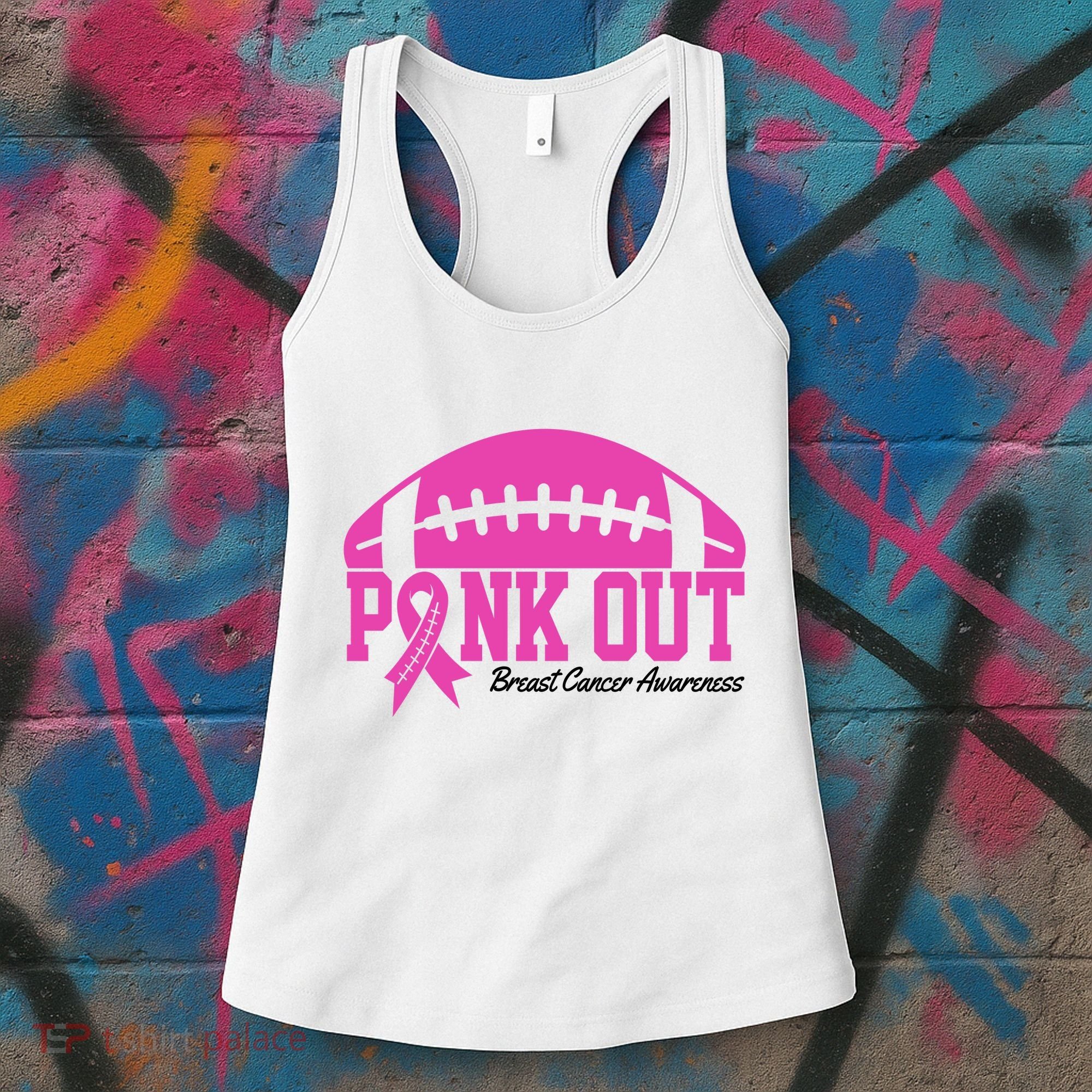 Pink Out Breast Cancer Awareness Football Ribbon Women's Tank Top