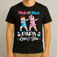 Pink Or Blue Papa Loves You Baby Gender Reveal Party T-Shirt thumb 3