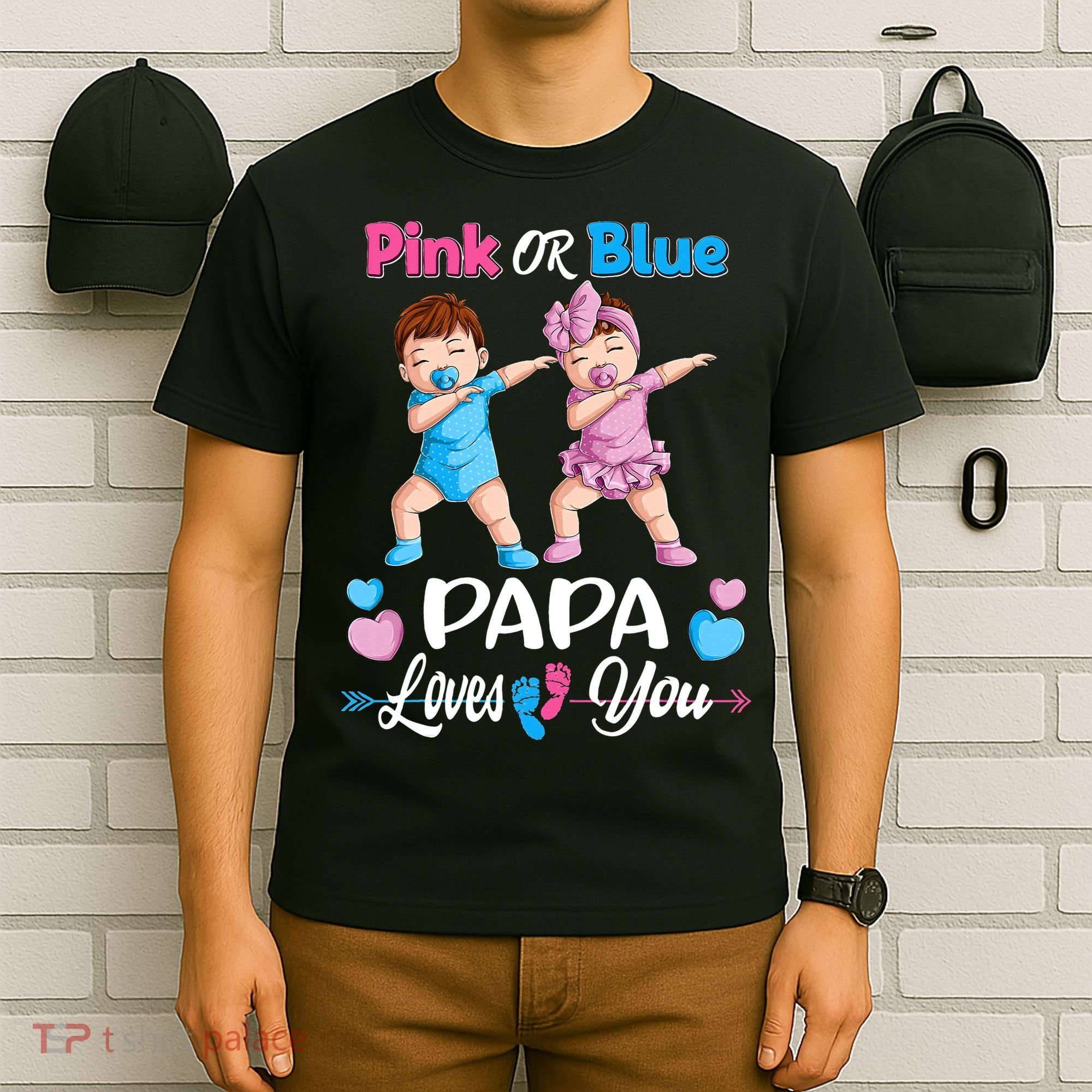 Pink Or Blue Papa Loves You Baby Gender Reveal Party T-Shirt