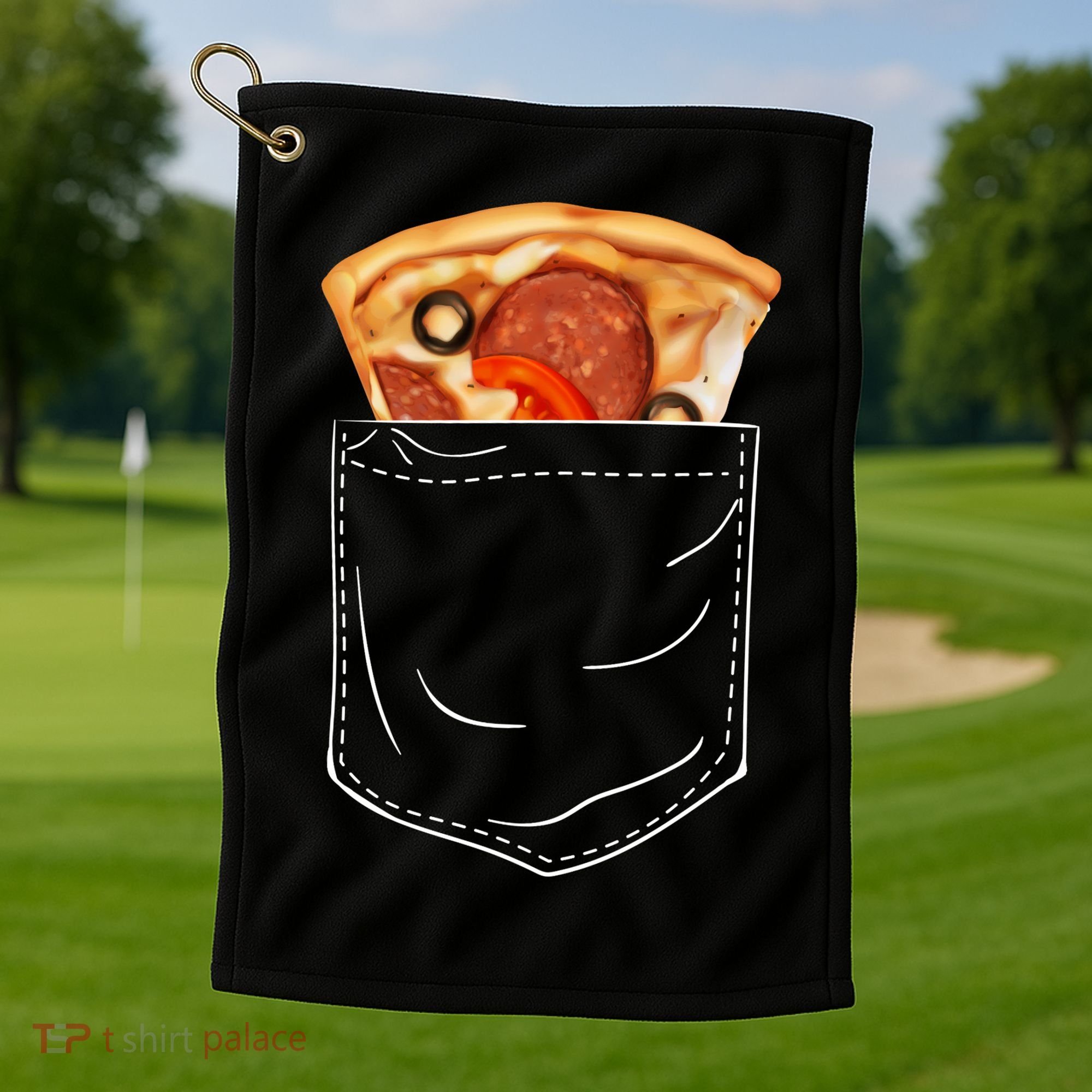 Pocket Pizza Slice Golf Towel