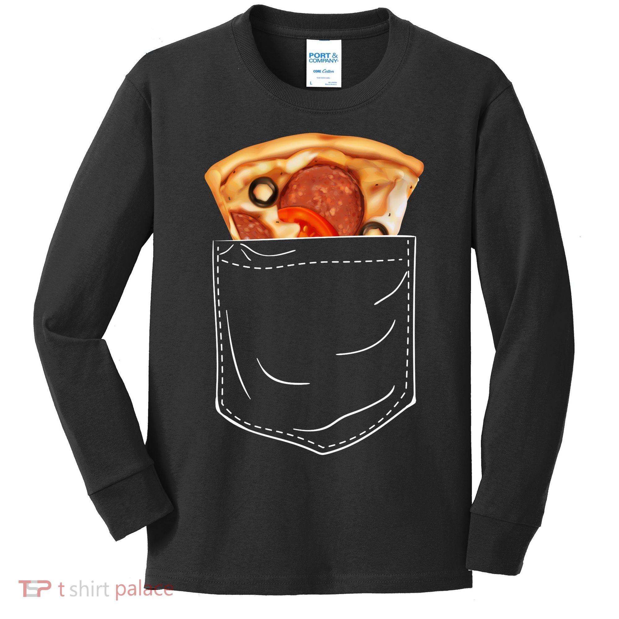 Pocket Pizza Slice Kids Long Sleeve Shirt
