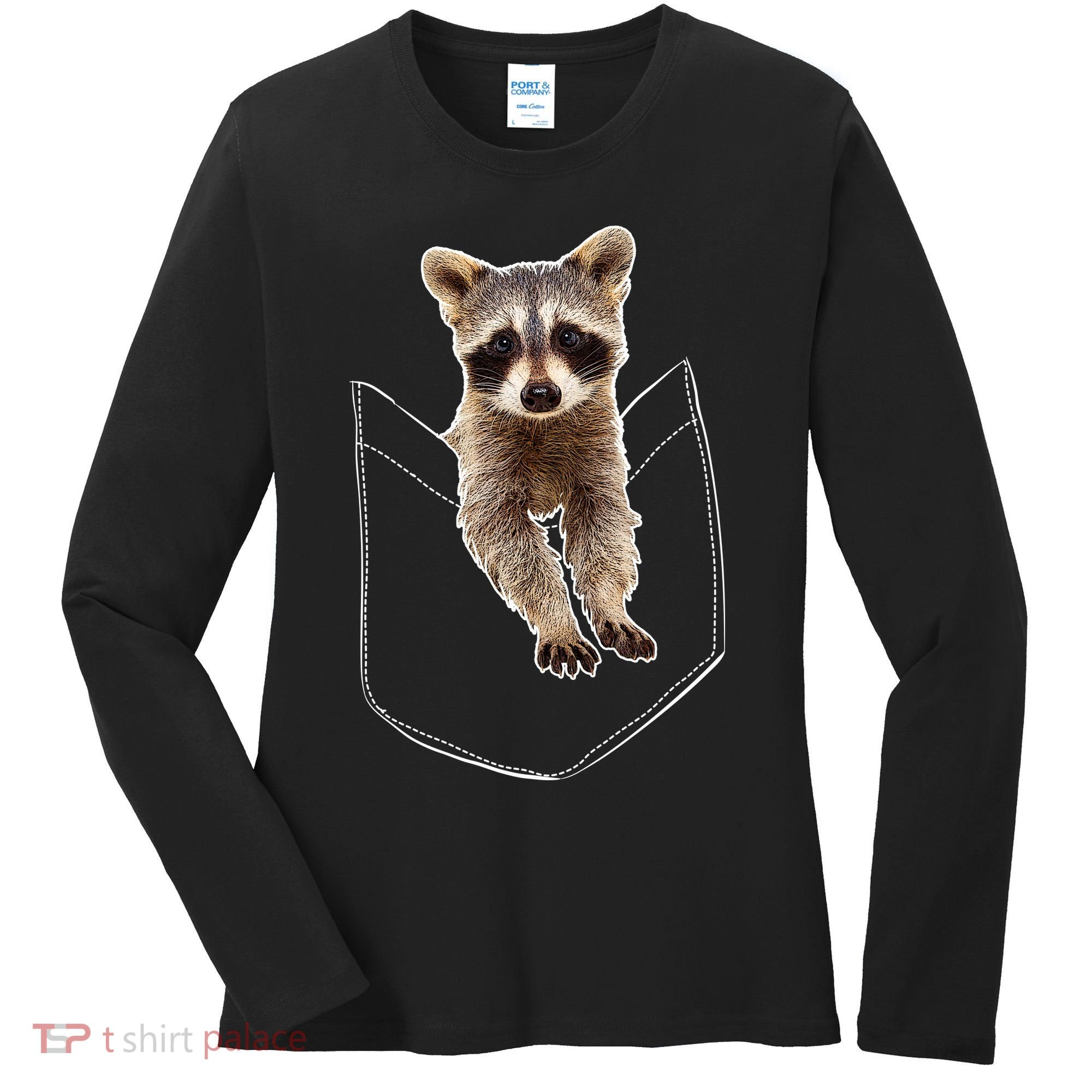 Pocket Raccoon Funny Women's Long Sleeve Shirt