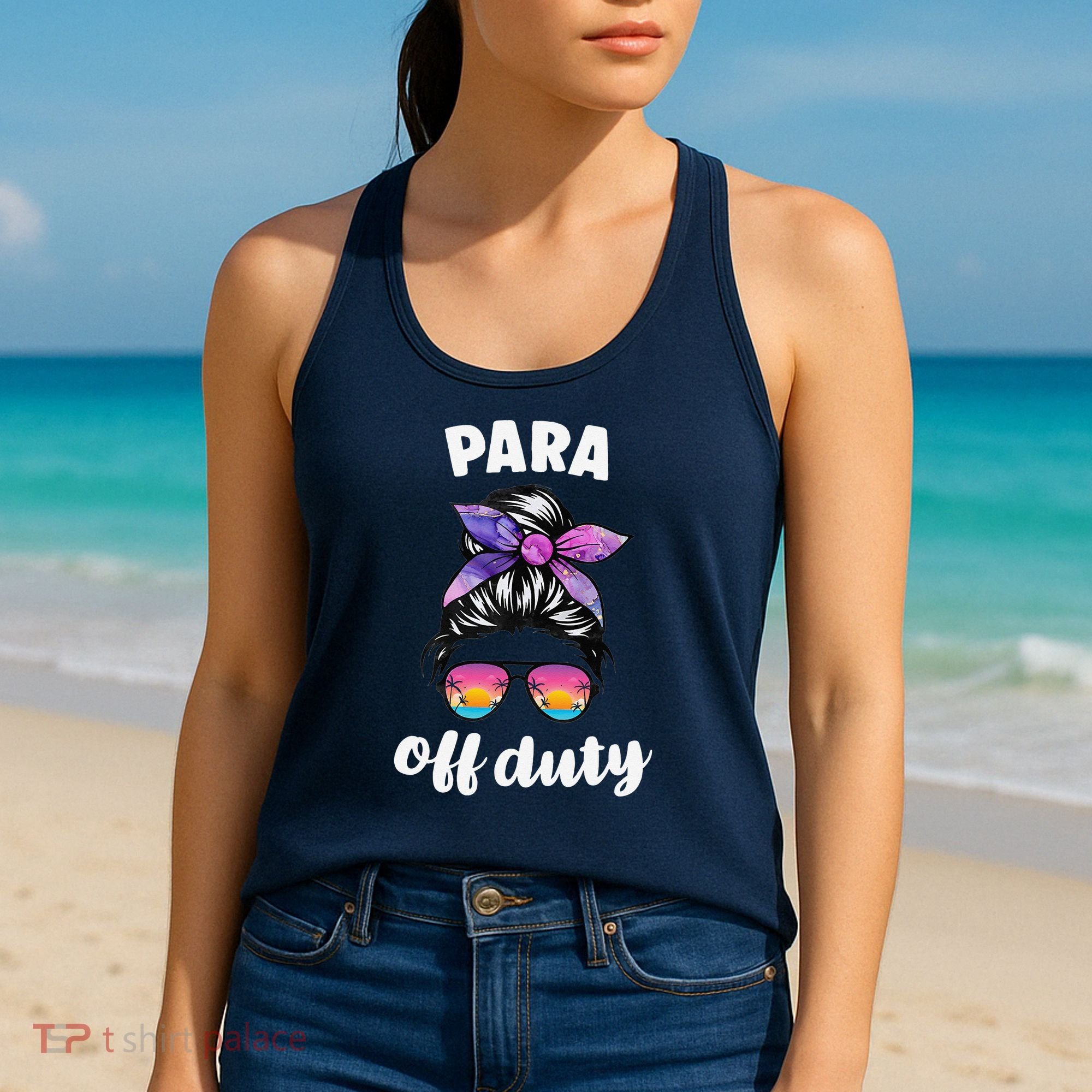 Para Off Duty Paraprofessional Last Day Of School Messy Bun Women's Tank Top