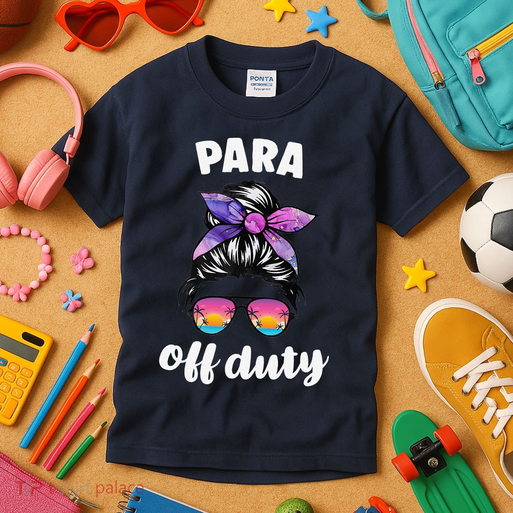 Para Off Duty Paraprofessional Last Day Of School Messy Bun Kids T-Shirt