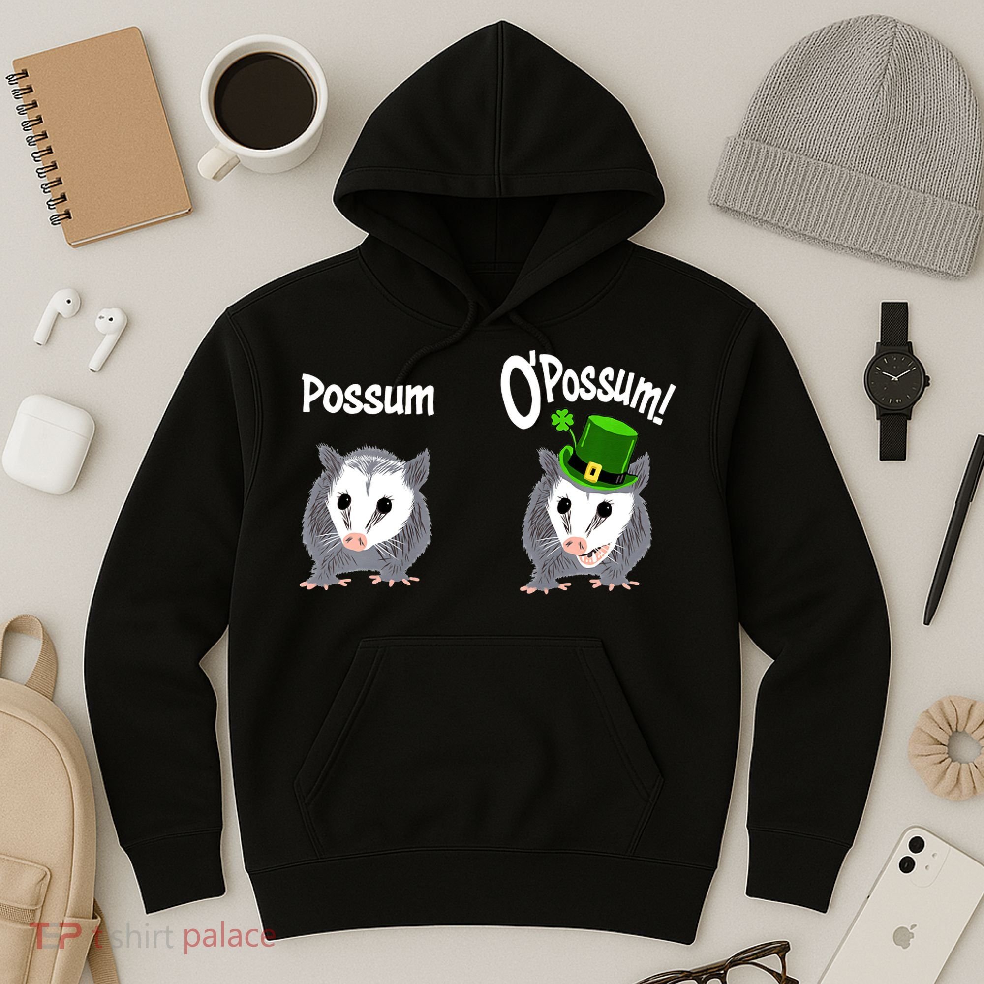 Possum O’Possum Funny Opossum St Patrick’s Day Irish Pun Hoodie