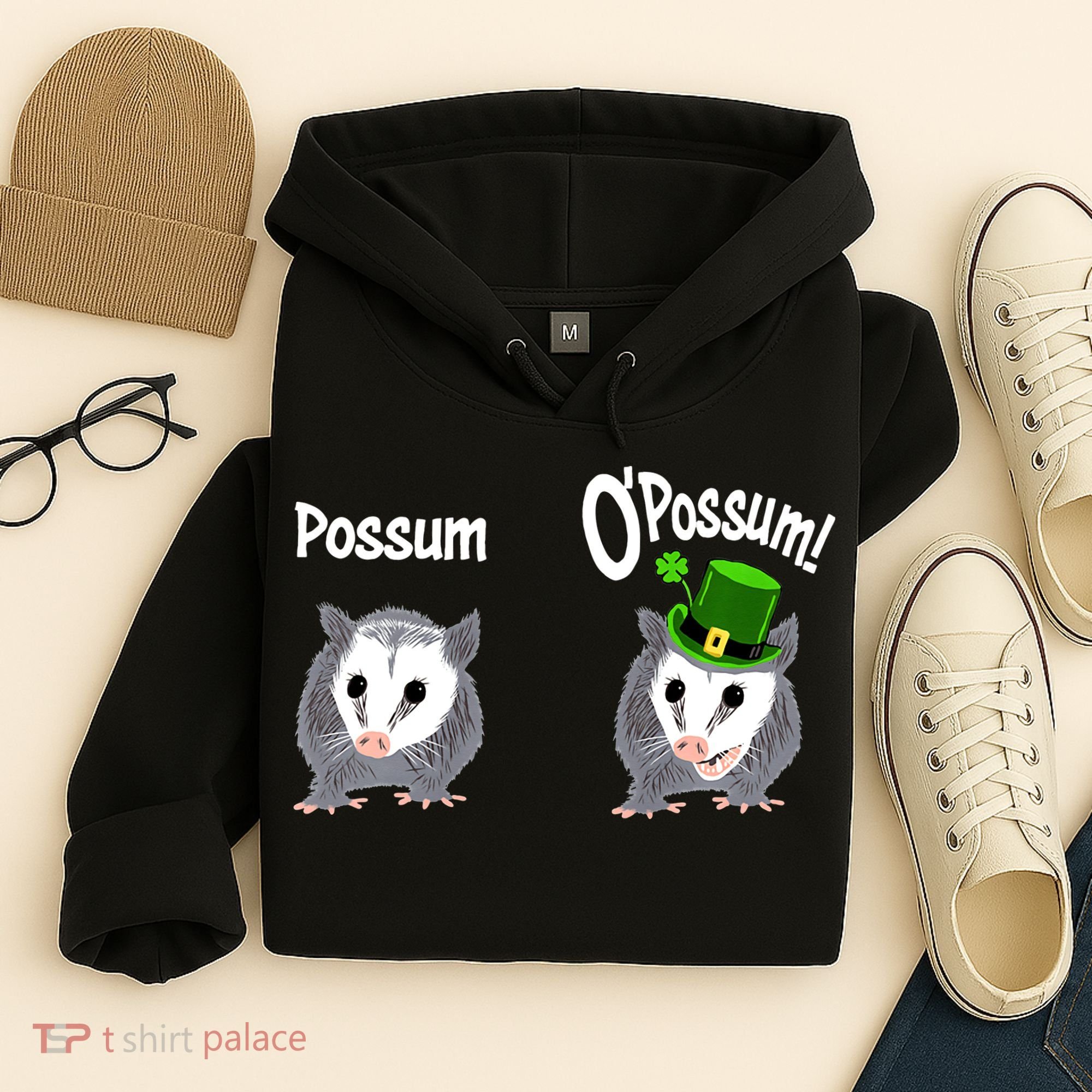 Possum O’Possum Funny Opossum St Patrick’s Day Irish Pun Hoodie