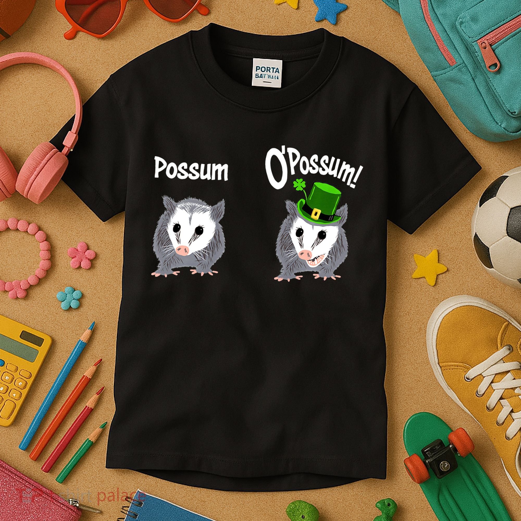Possum O’Possum Funny Opossum St Patrick’s Day Irish Pun Kids T-Shirt