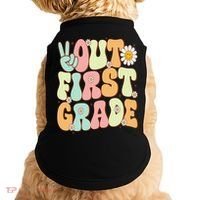 Peace Out First Grade Groovy Graduation Last Day Of School Doggie Tank thumb 0