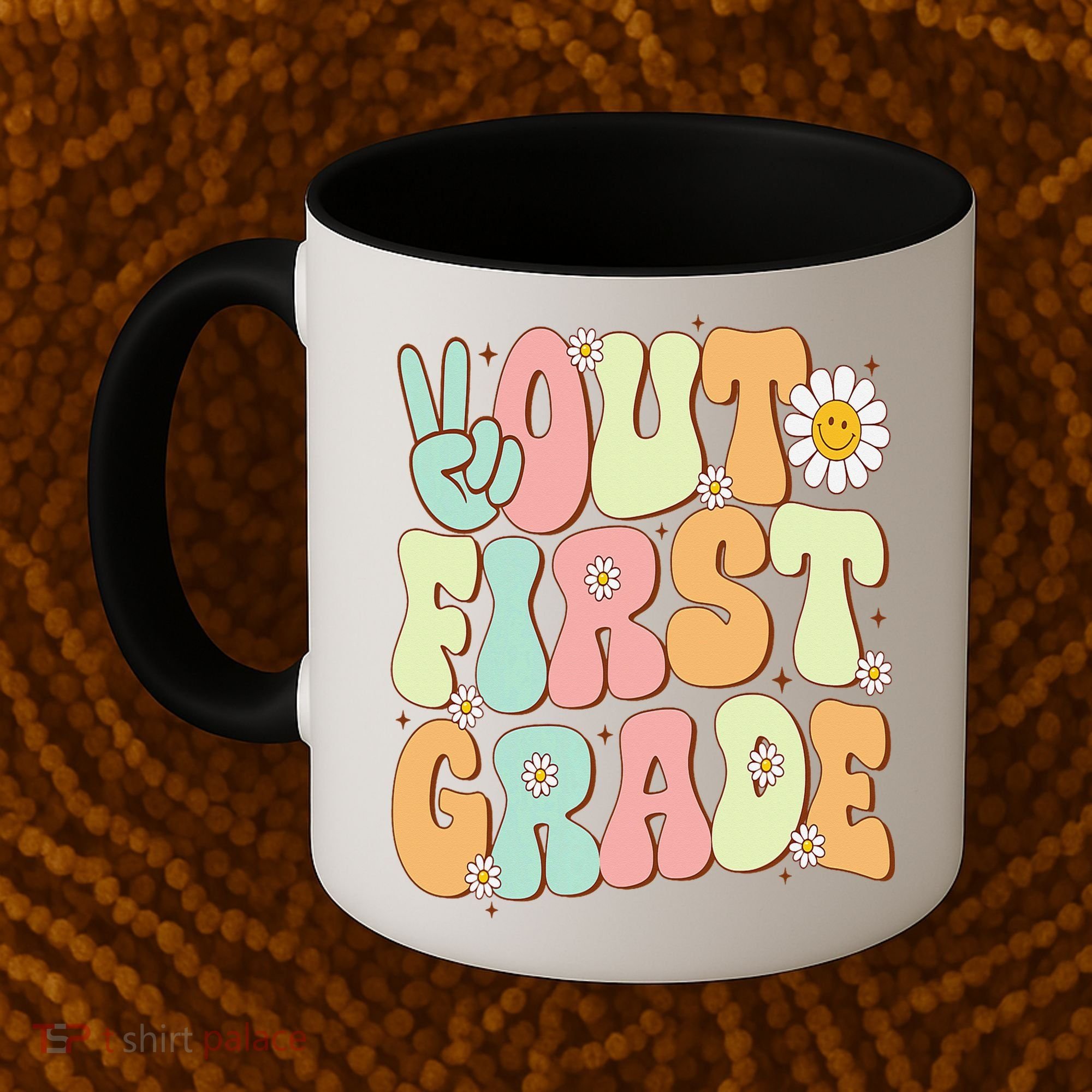 Peace Out First Grade Groovy Graduation Last Day Of School Coffee Mug