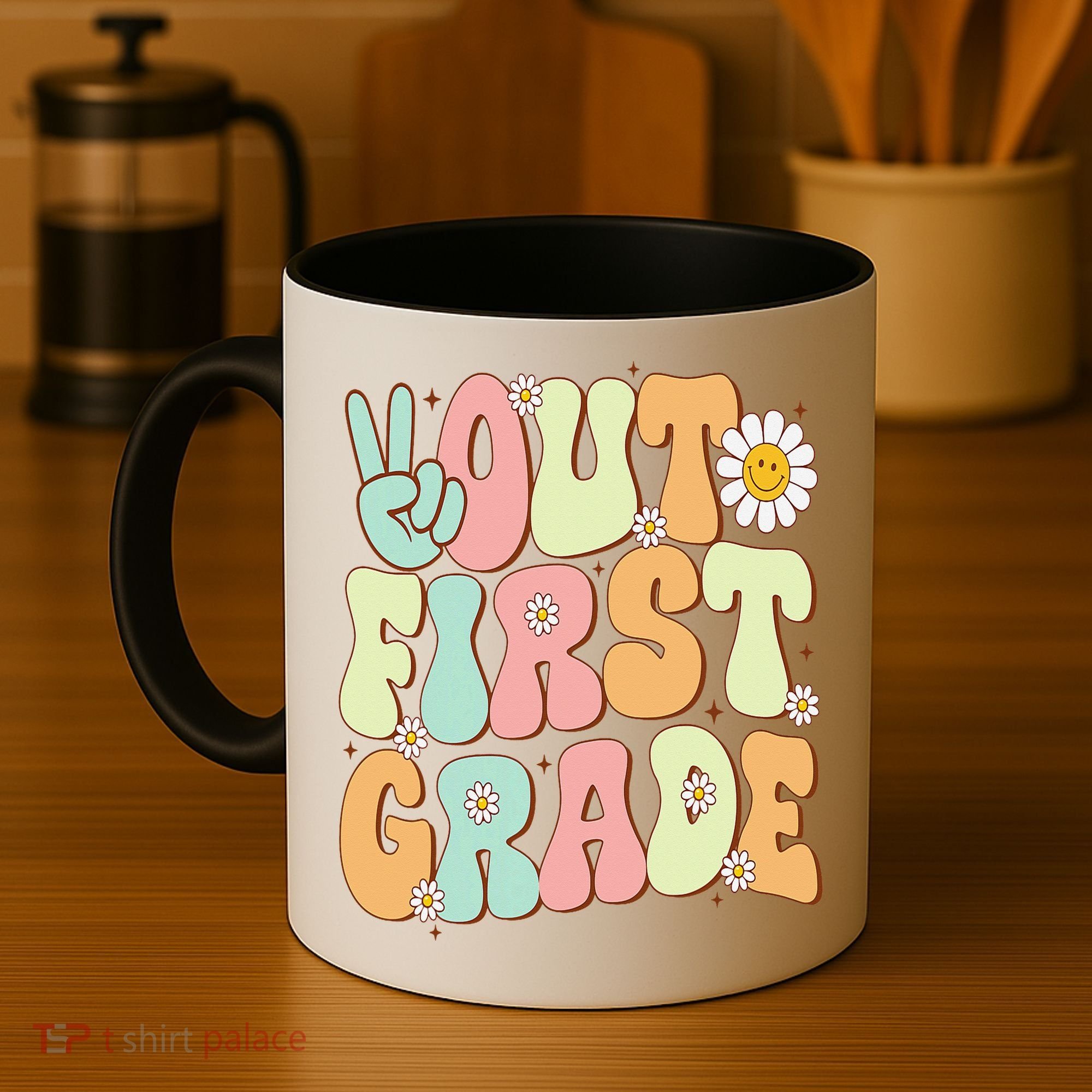 Peace Out First Grade Groovy Graduation Last Day Of School Coffee Mug