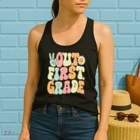 Peace Out First Grade Groovy Graduation Last Day Of School Women's Tank Top thumb 2