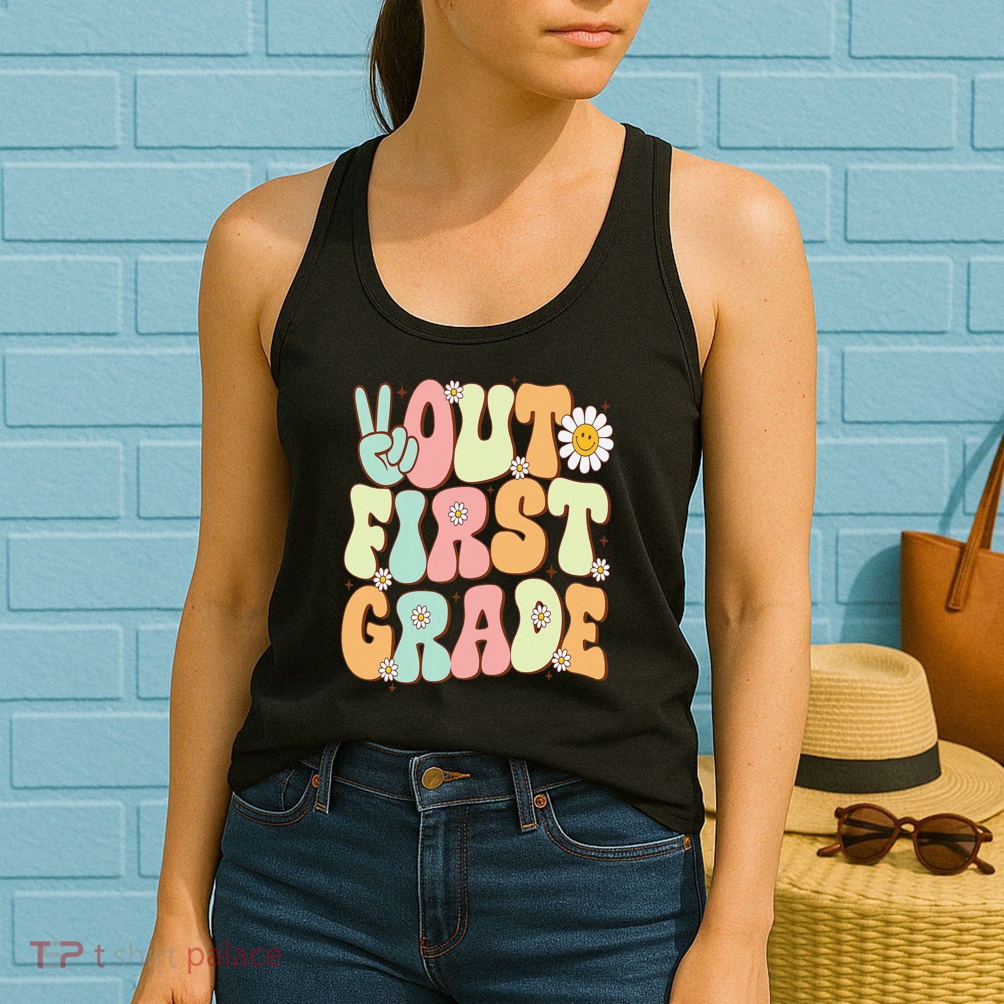 Peace Out First Grade Groovy Graduation Last Day Of School Women's Tank Top