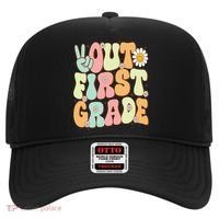 Peace Out First Grade Groovy Graduation Last Day Of School Hat thumb 0