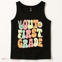 Peace Out First Grade Groovy Graduation Last Day Of School Tank Top thumb 2