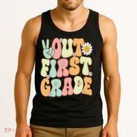 Peace Out First Grade Groovy Graduation Last Day Of School Tank Top thumb 3