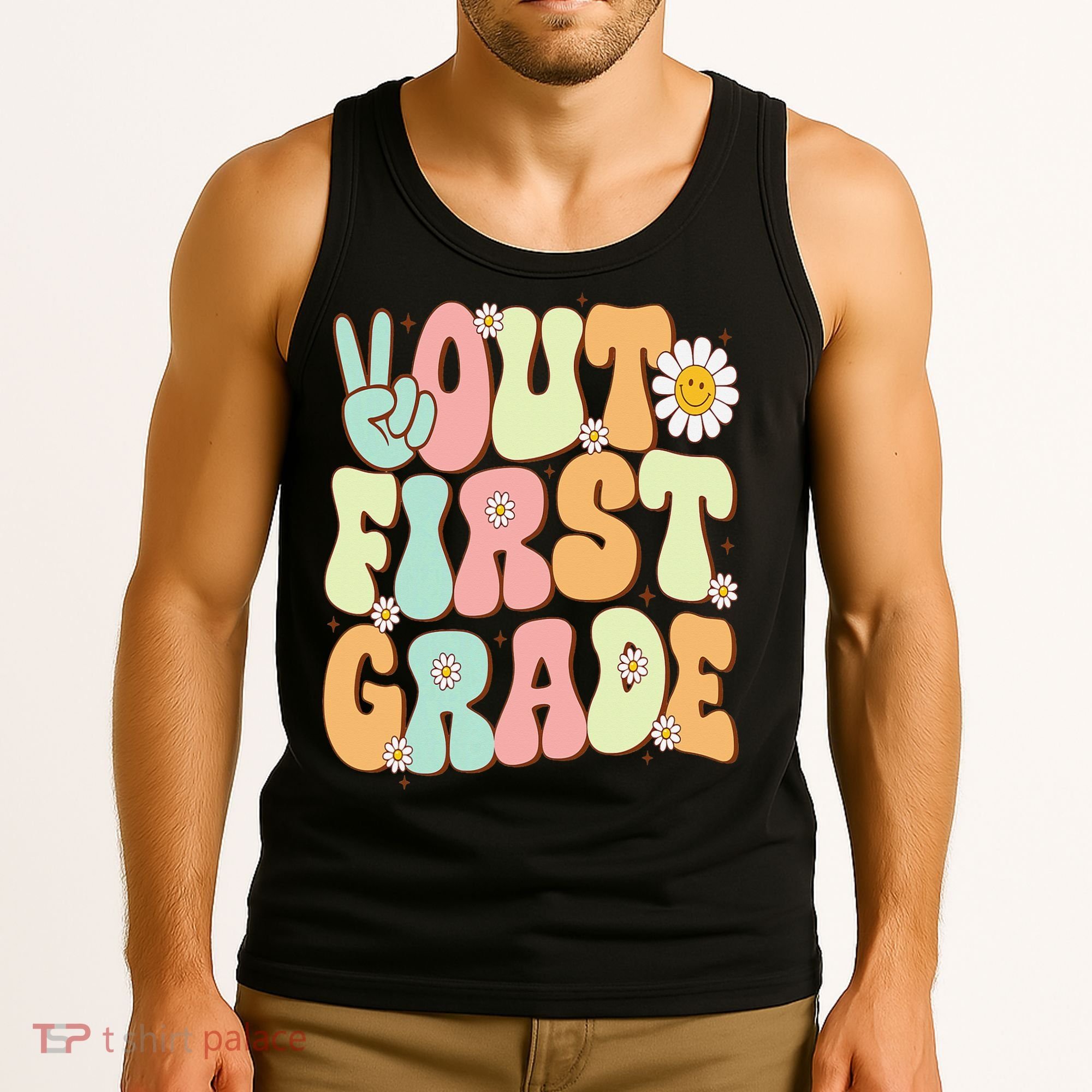 Peace Out First Grade Groovy Graduation Last Day Of School Tank Top