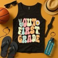 Peace Out First Grade Groovy Graduation Last Day Of School Tank Top thumb 4