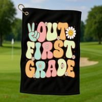Peace Out First Grade Groovy Graduation Last Day Of School Golf Towel thumb 1
