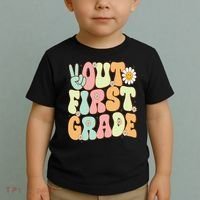 Peace Out First Grade Groovy Graduation Last Day Of School Toddler T-Shirt thumb 2