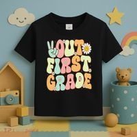Peace Out First Grade Groovy Graduation Last Day Of School Toddler T-Shirt thumb 3