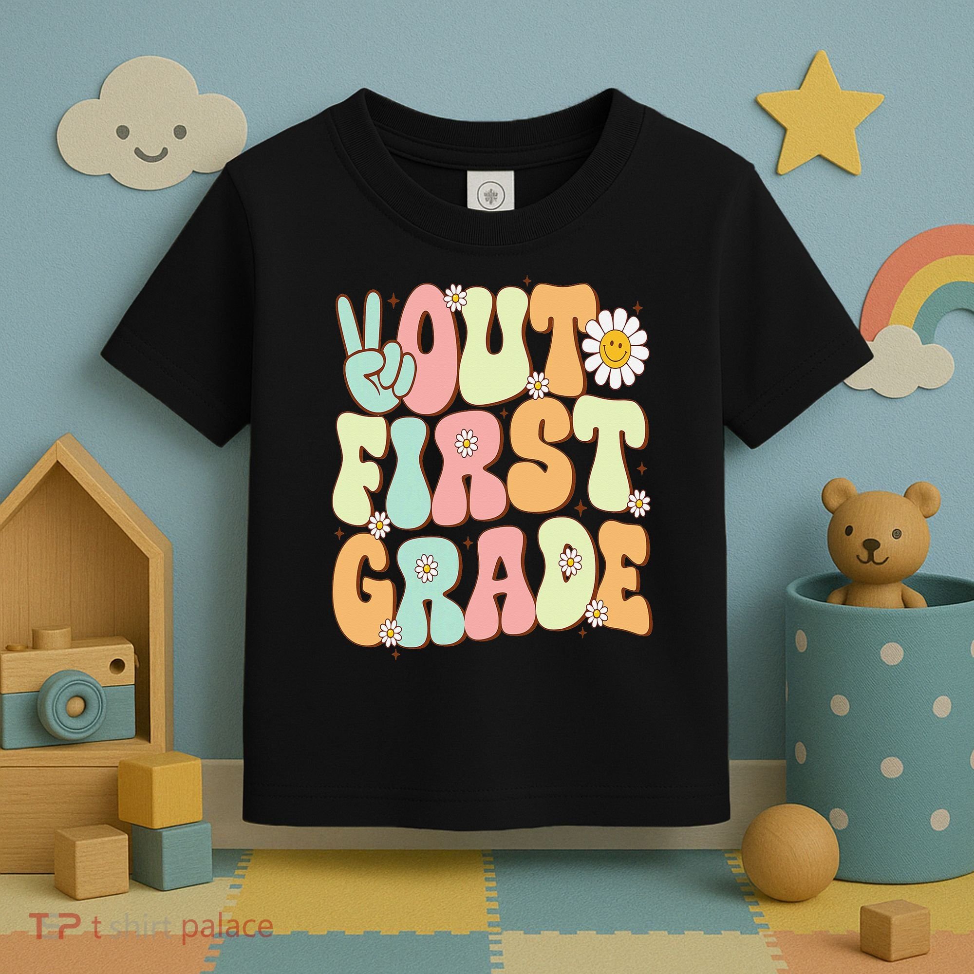 Peace Out First Grade Groovy Graduation Last Day Of School Toddler T-Shirt