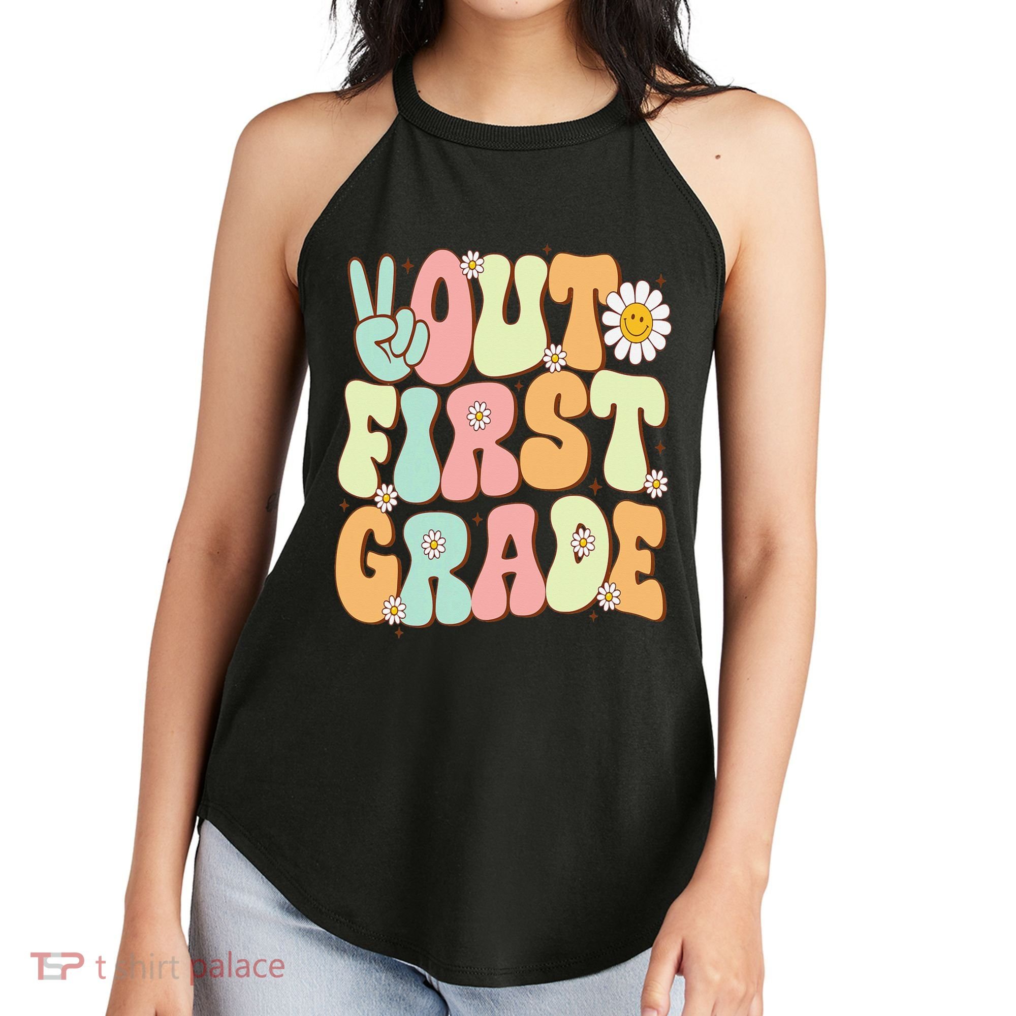 Peace Out First Grade Groovy Graduation Last Day Of School Women's Perfect Tri Rocker Tank