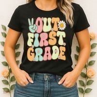 Peace Out First Grade Groovy Graduation Last Day Of School Women's T-Shirt thumb 2