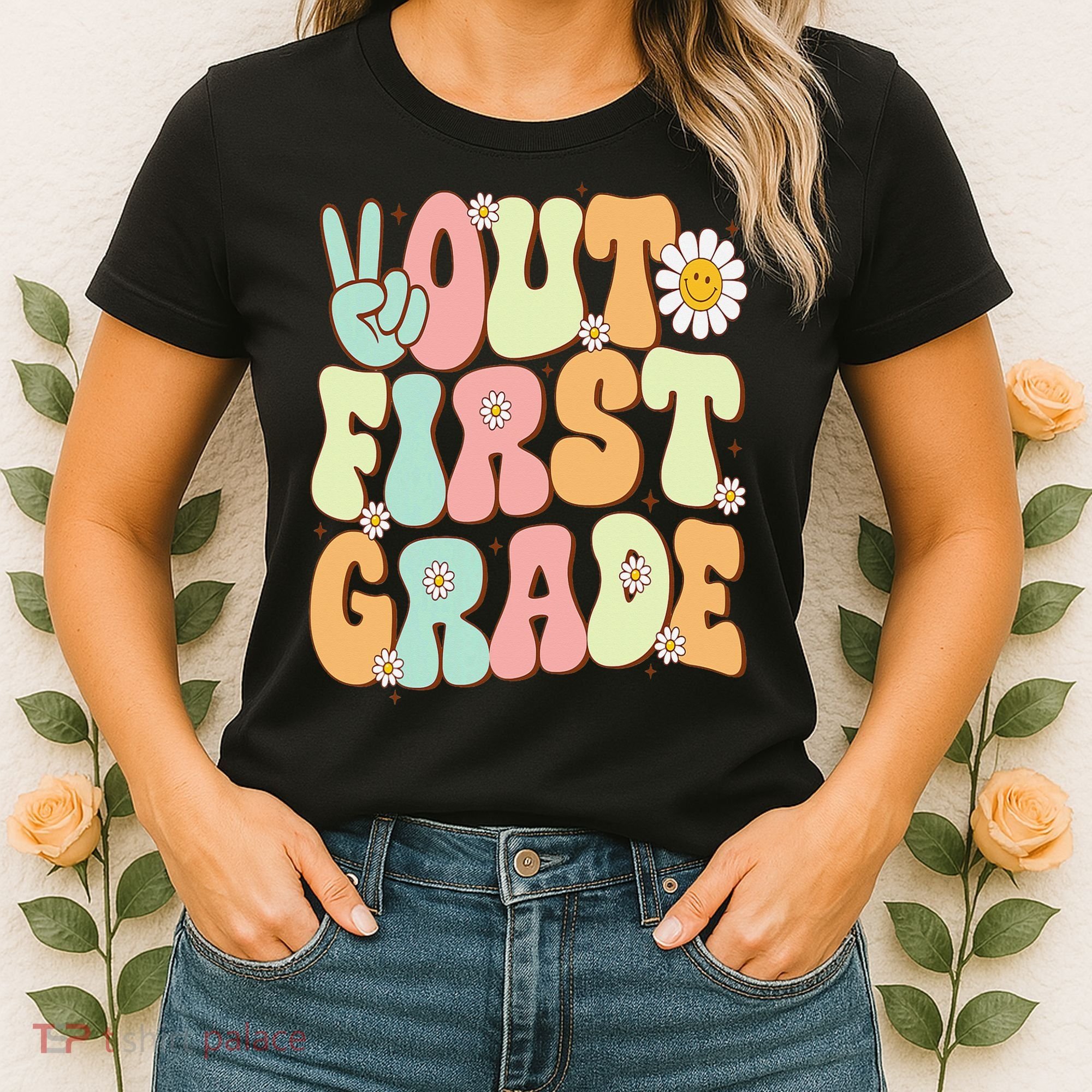 Peace Out First Grade Groovy Graduation Last Day Of School Women's T-Shirt