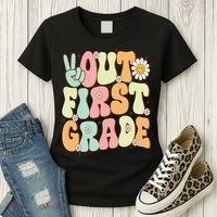 Peace Out First Grade Groovy Graduation Last Day Of School Women's T-Shirt thumb 3