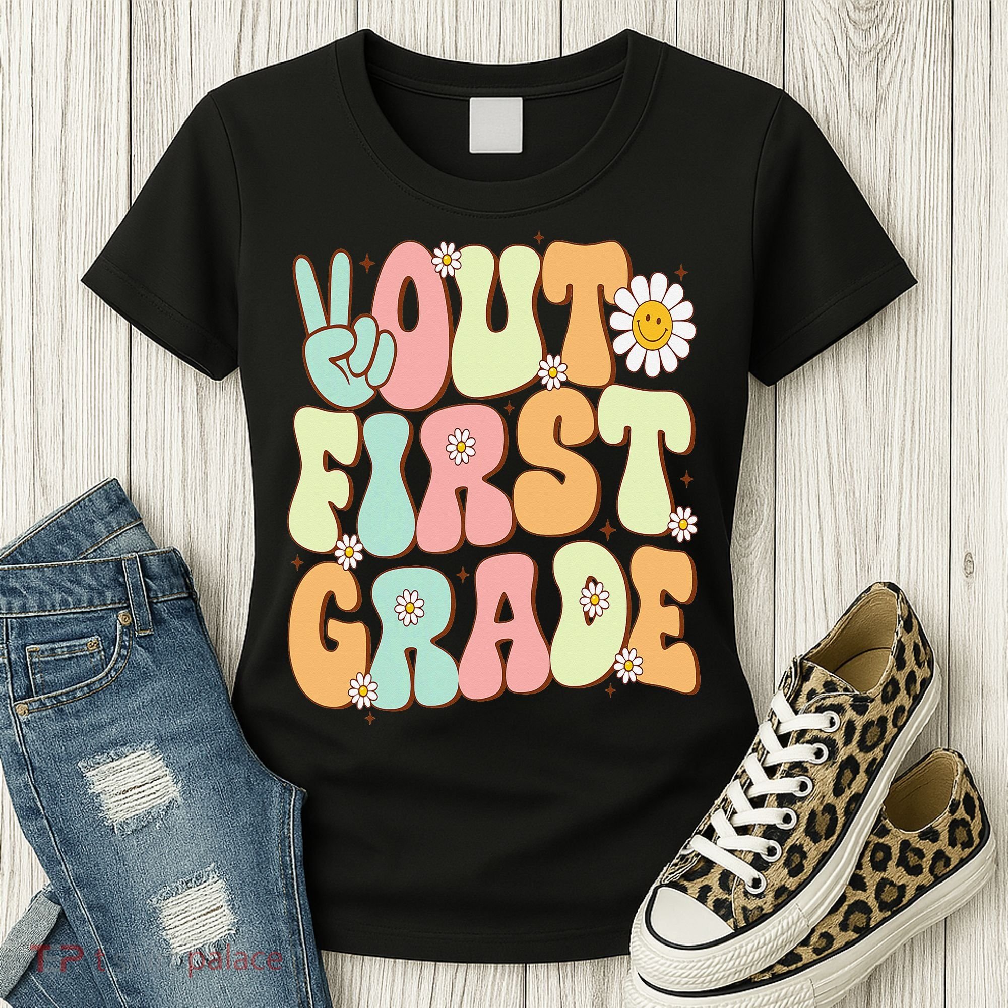 Peace Out First Grade Groovy Graduation Last Day Of School Women's T-Shirt