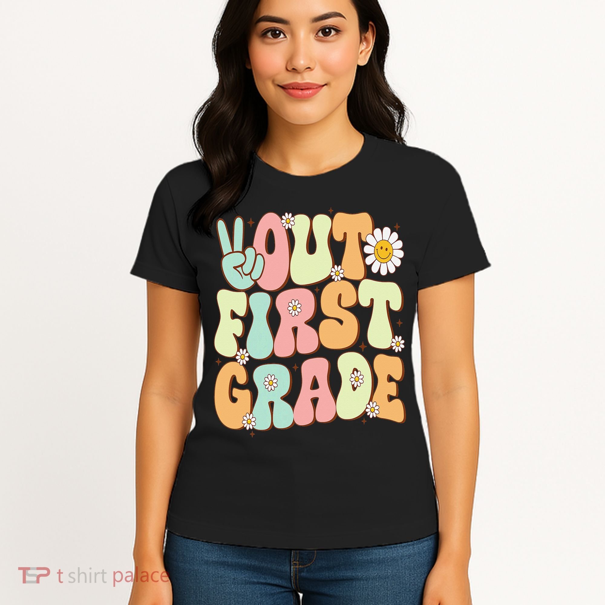 Peace Out First Grade Groovy Graduation Last Day Of School Women's T-Shirt