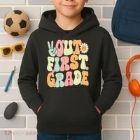 Peace Out First Grade Groovy Graduation Last Day Of School Kids Hoodie thumb 2