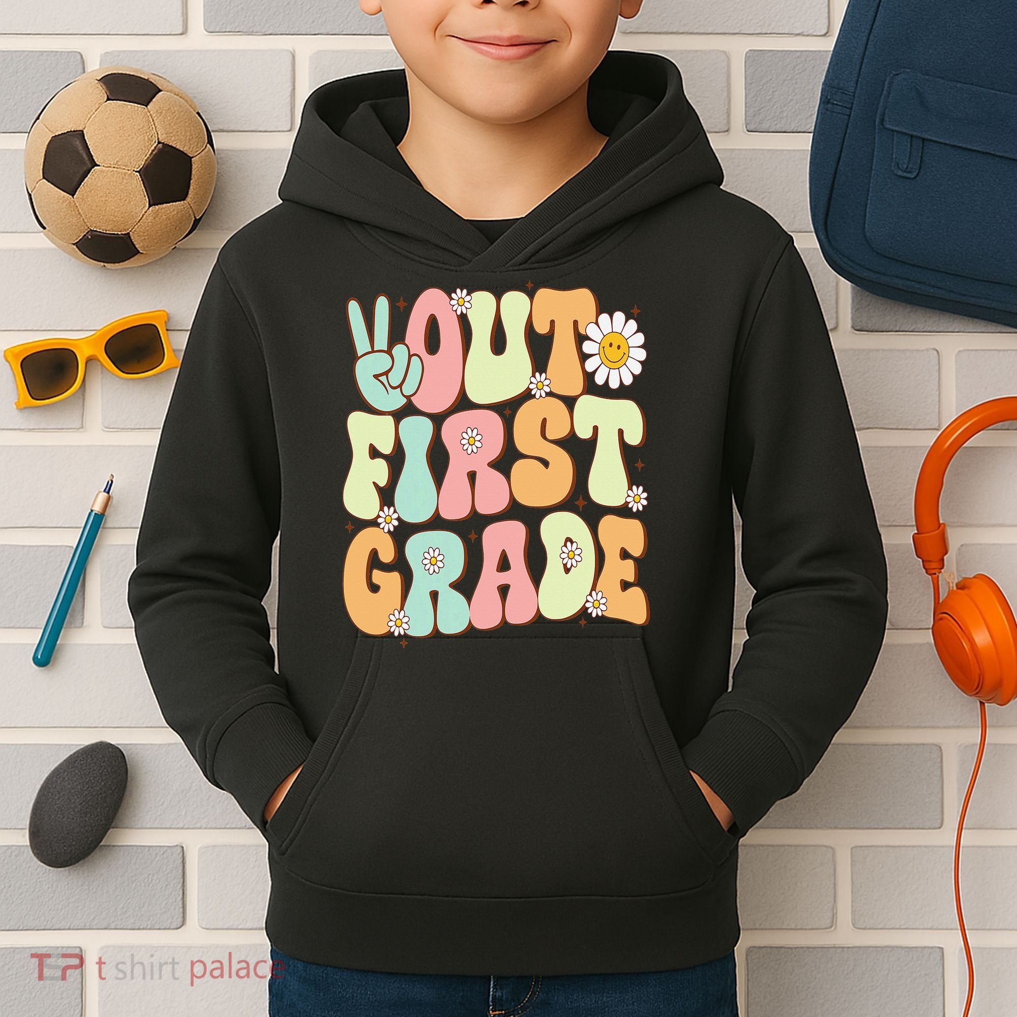 Peace Out First Grade Groovy Graduation Last Day Of School Kids Hoodie