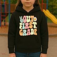 Peace Out First Grade Groovy Graduation Last Day Of School Kids Hoodie thumb 3