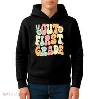 Peace Out First Grade Groovy Graduation Last Day Of School Kids Hoodie thumb 4