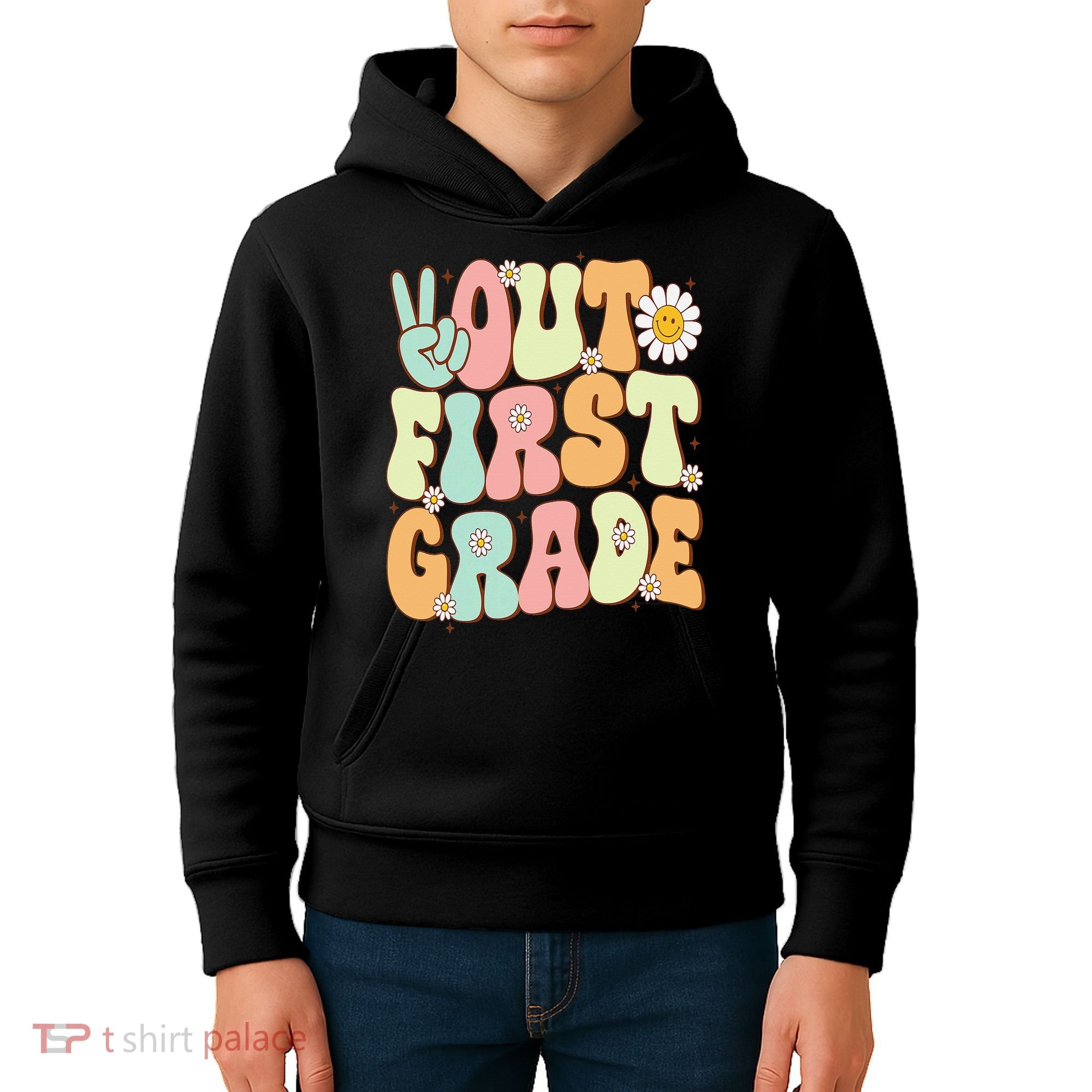 Peace Out First Grade Groovy Graduation Last Day Of School Kids Hoodie