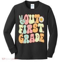 Peace Out First Grade Groovy Graduation Last Day Of School Kids Long Sleeve Shirt thumb 0