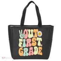 Peace Out First Grade Groovy Graduation Last Day Of School Tote Bag thumb 0