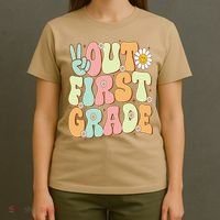 Peace Out First Grade Groovy Graduation Last Day Of School T-Shirt thumb 4