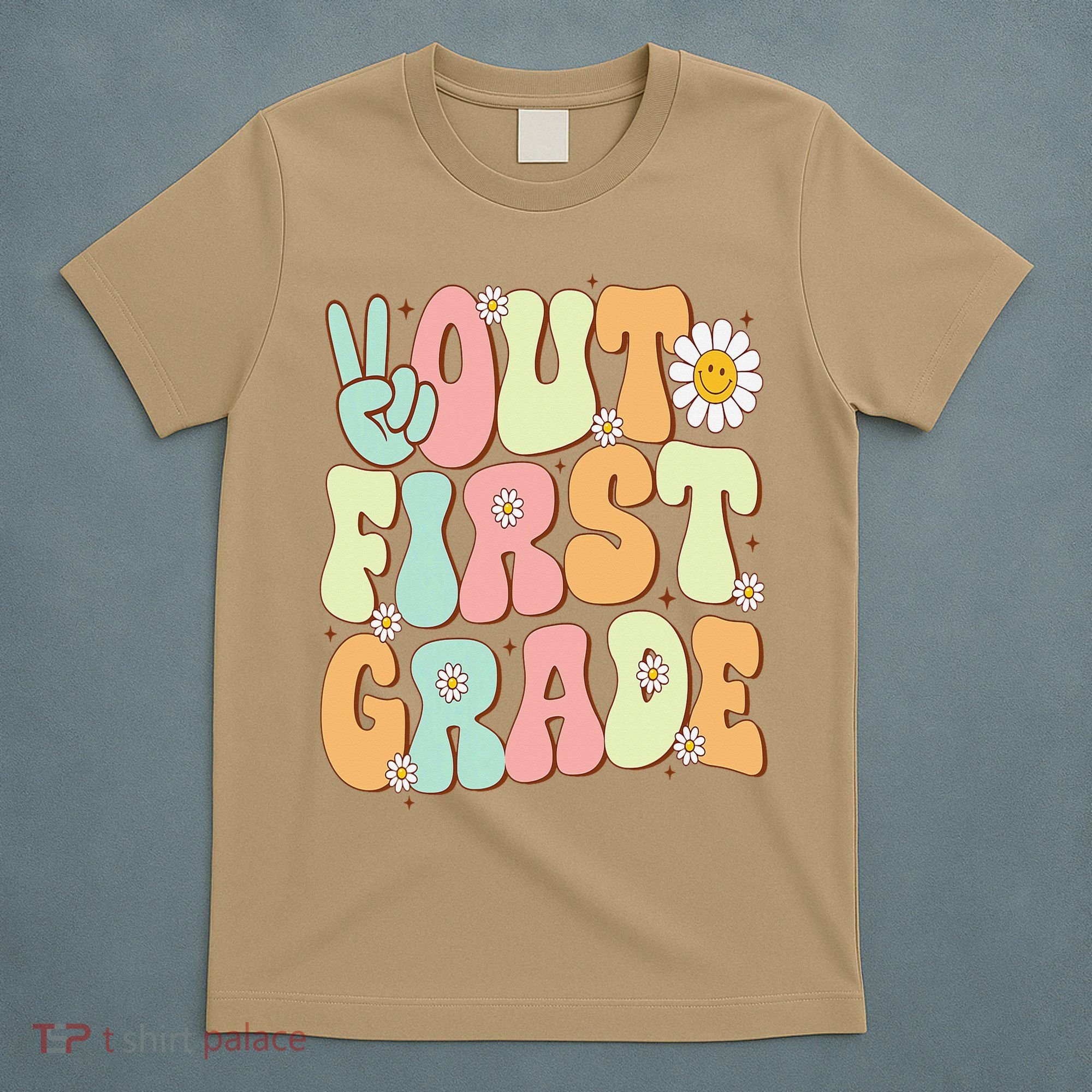 Peace Out First Grade Groovy Graduation Last Day Of School T-Shirt