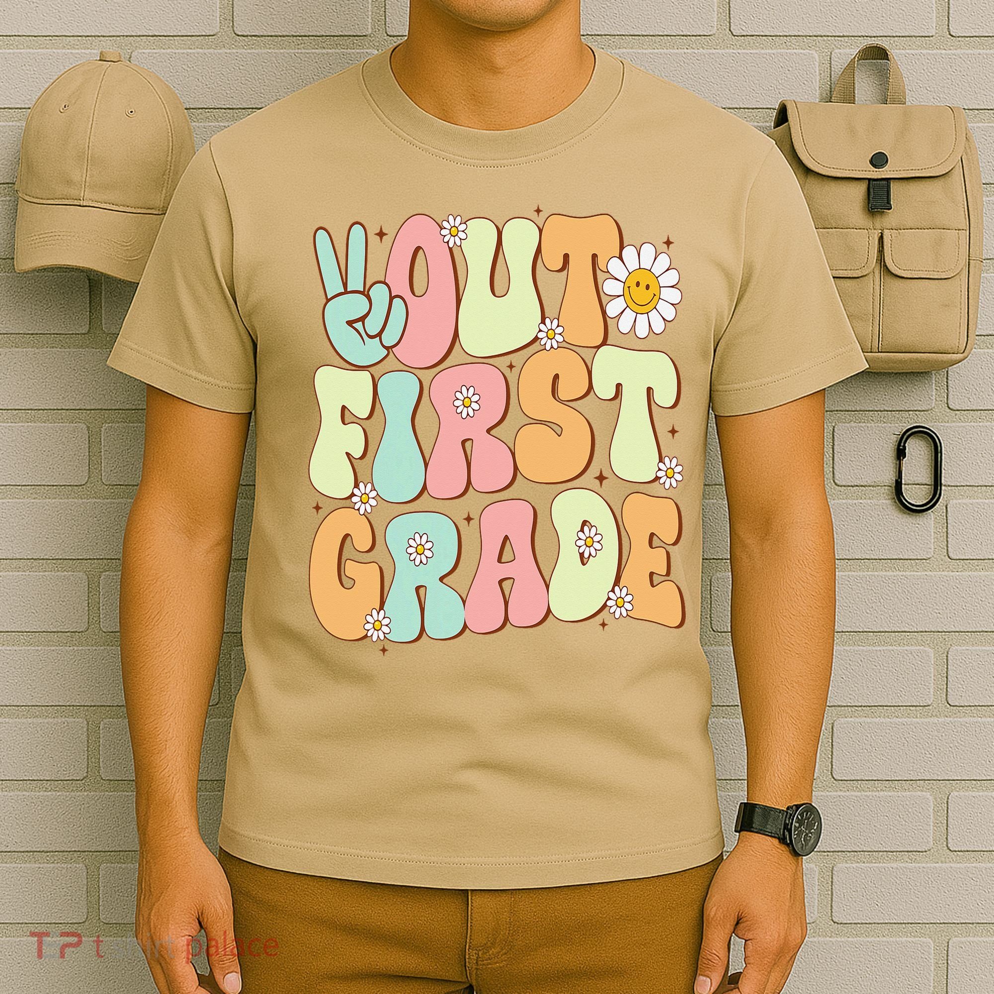 Peace Out First Grade Groovy Graduation Last Day Of School T-Shirt