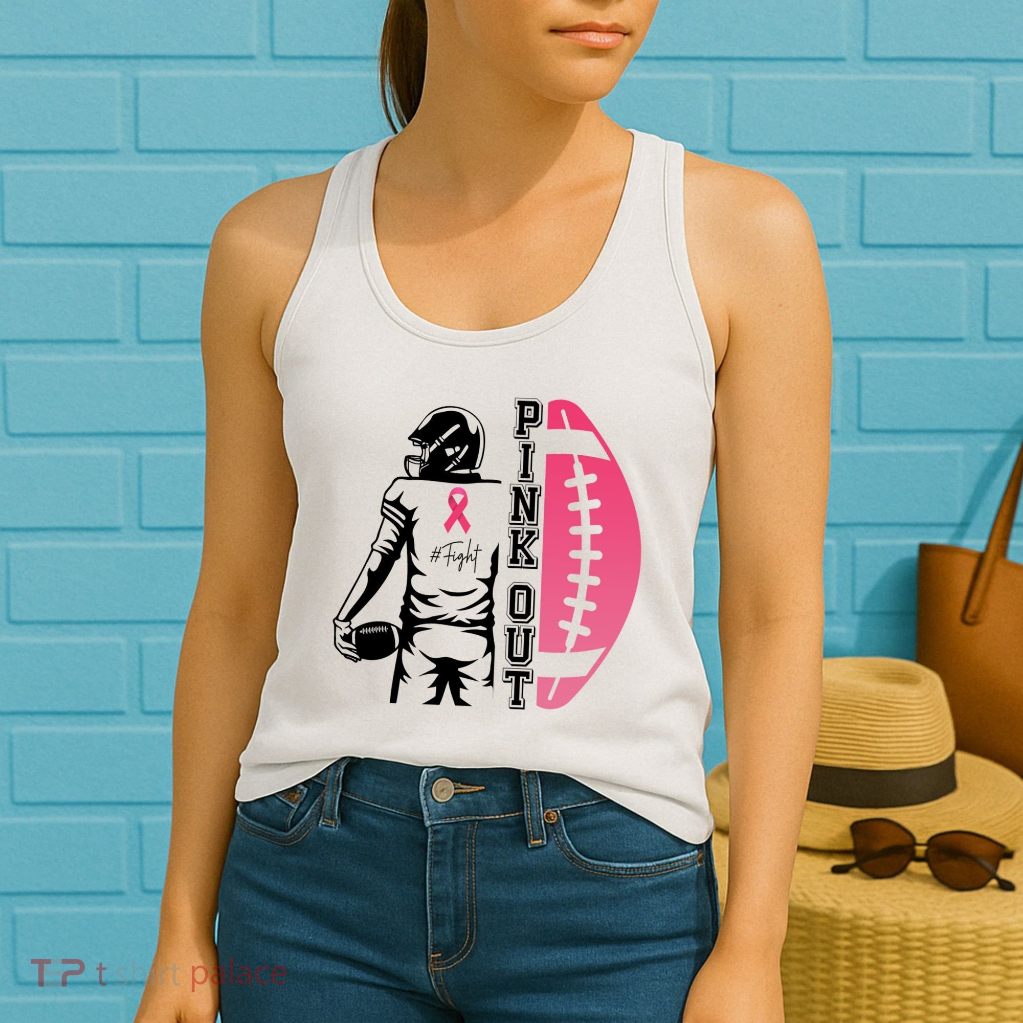 Pink Out Football Team Fight Breast Cancer Awareness Women's Tank Top