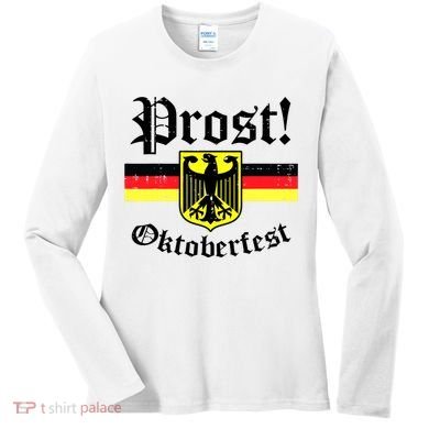 Prost Oktoberfest German Flag Crest Eagle Bavarian Women's Long Sleeve Shirt
