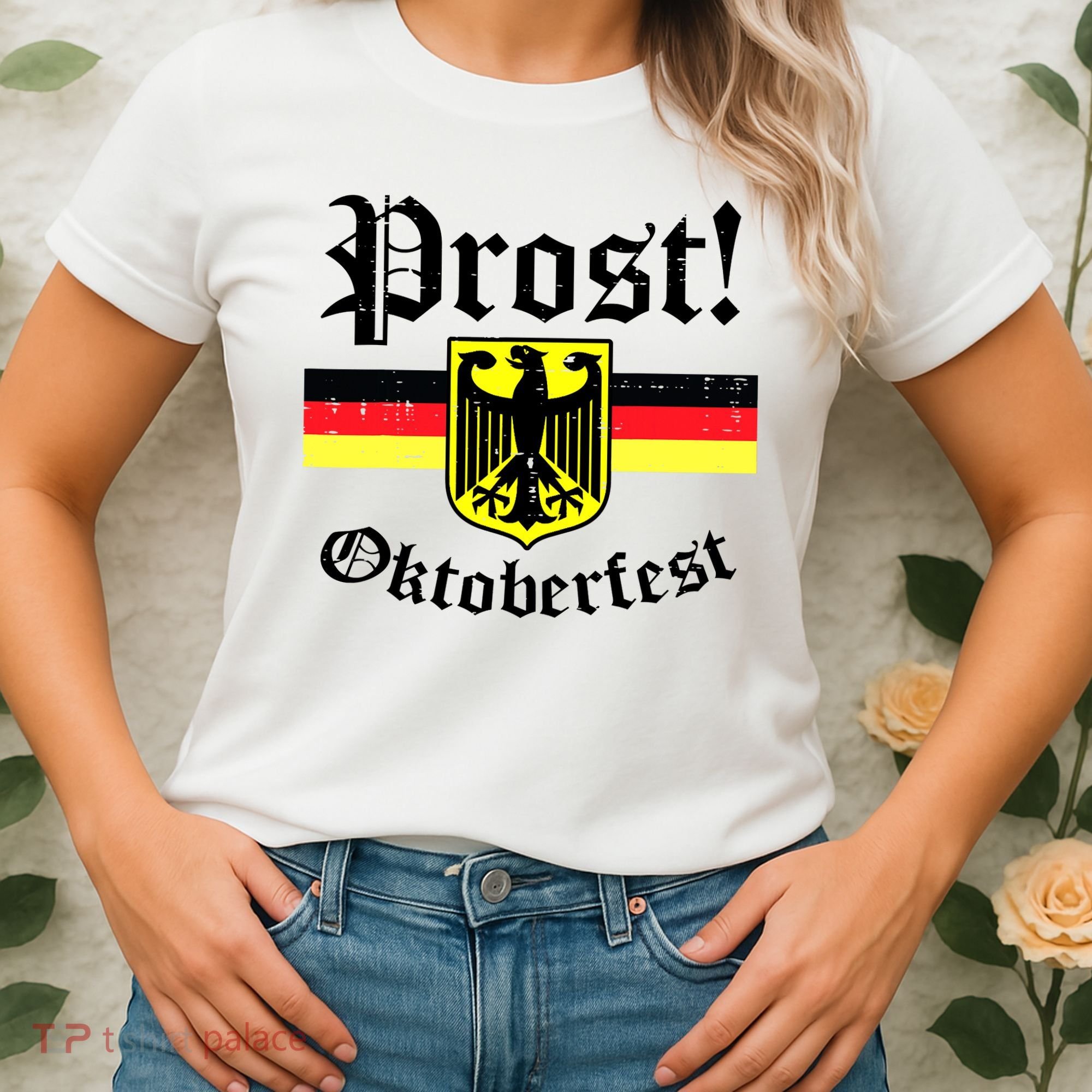 Prost Oktoberfest German Flag Crest Eagle Bavarian Women's T-Shirt