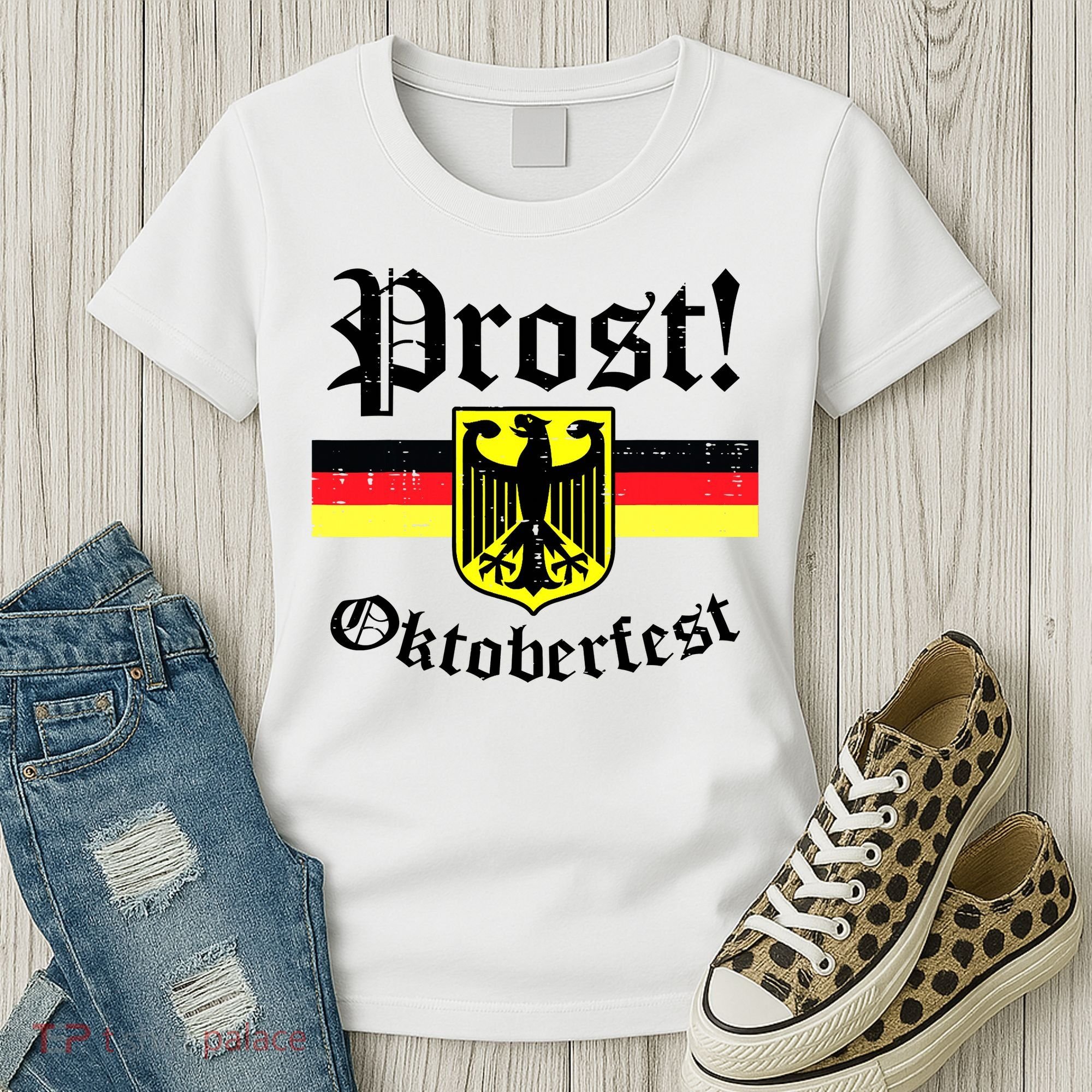 Prost Oktoberfest German Flag Crest Eagle Bavarian Women's T-Shirt