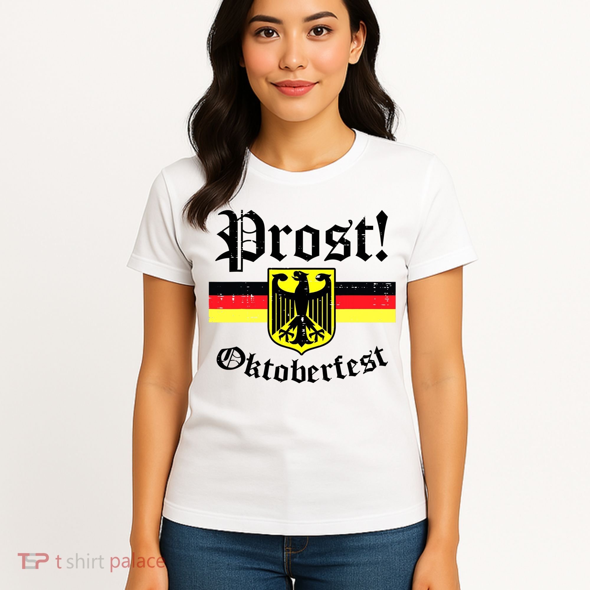 Prost Oktoberfest German Flag Crest Eagle Bavarian Women's T-Shirt